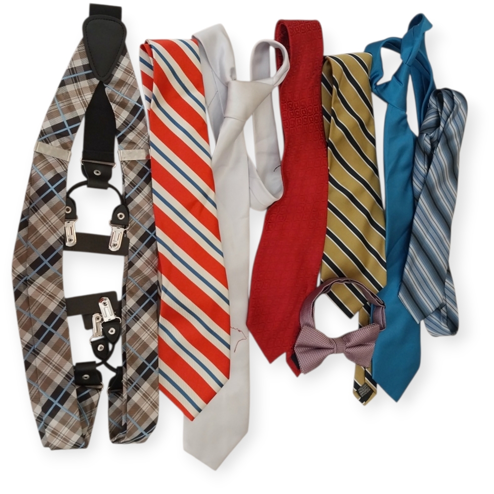 Men’s Tie Bundle Lot 9 + Suspenders Franco Orselli Pierre Cardin Italy